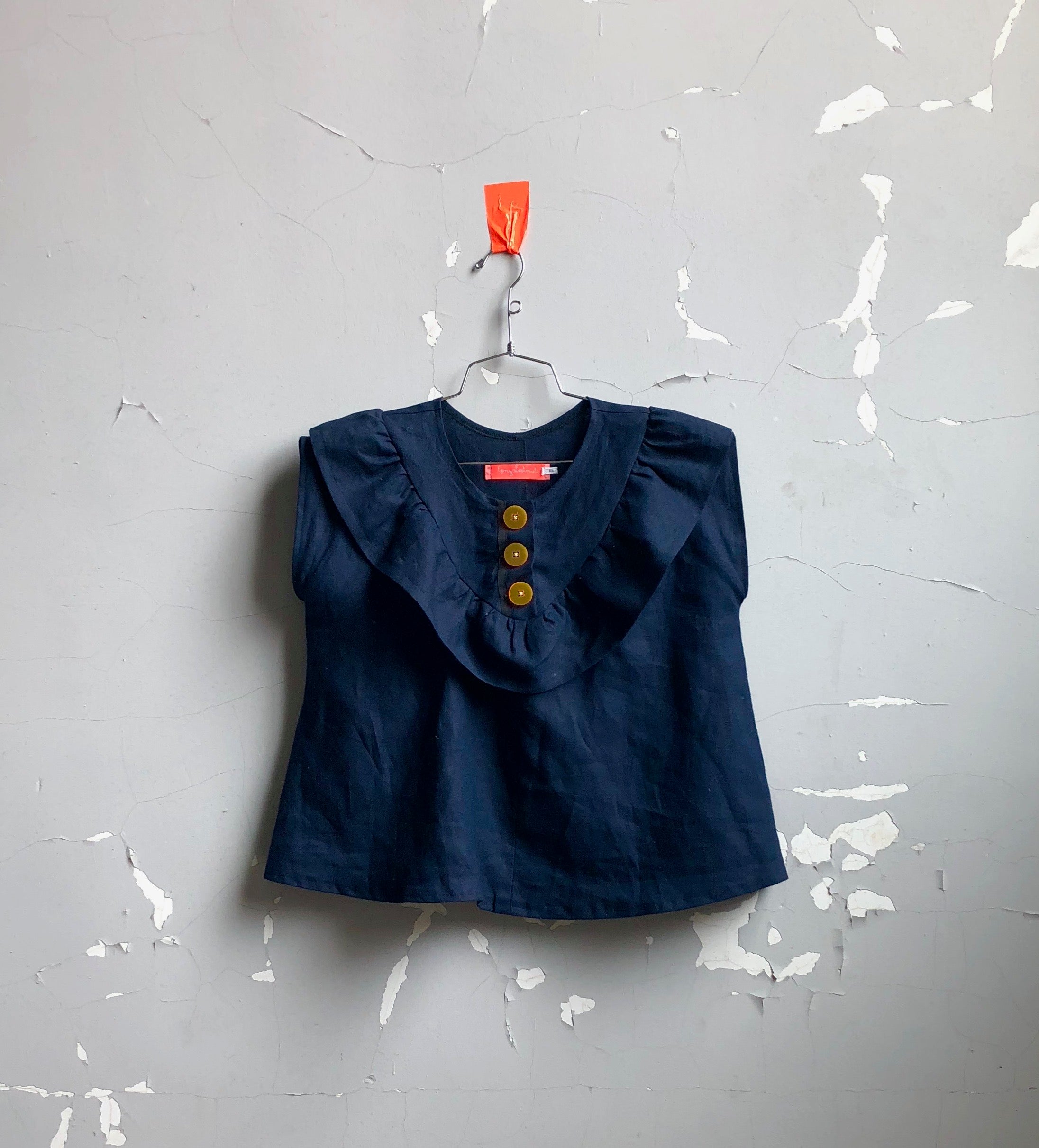 button front linen blouse-- navy
